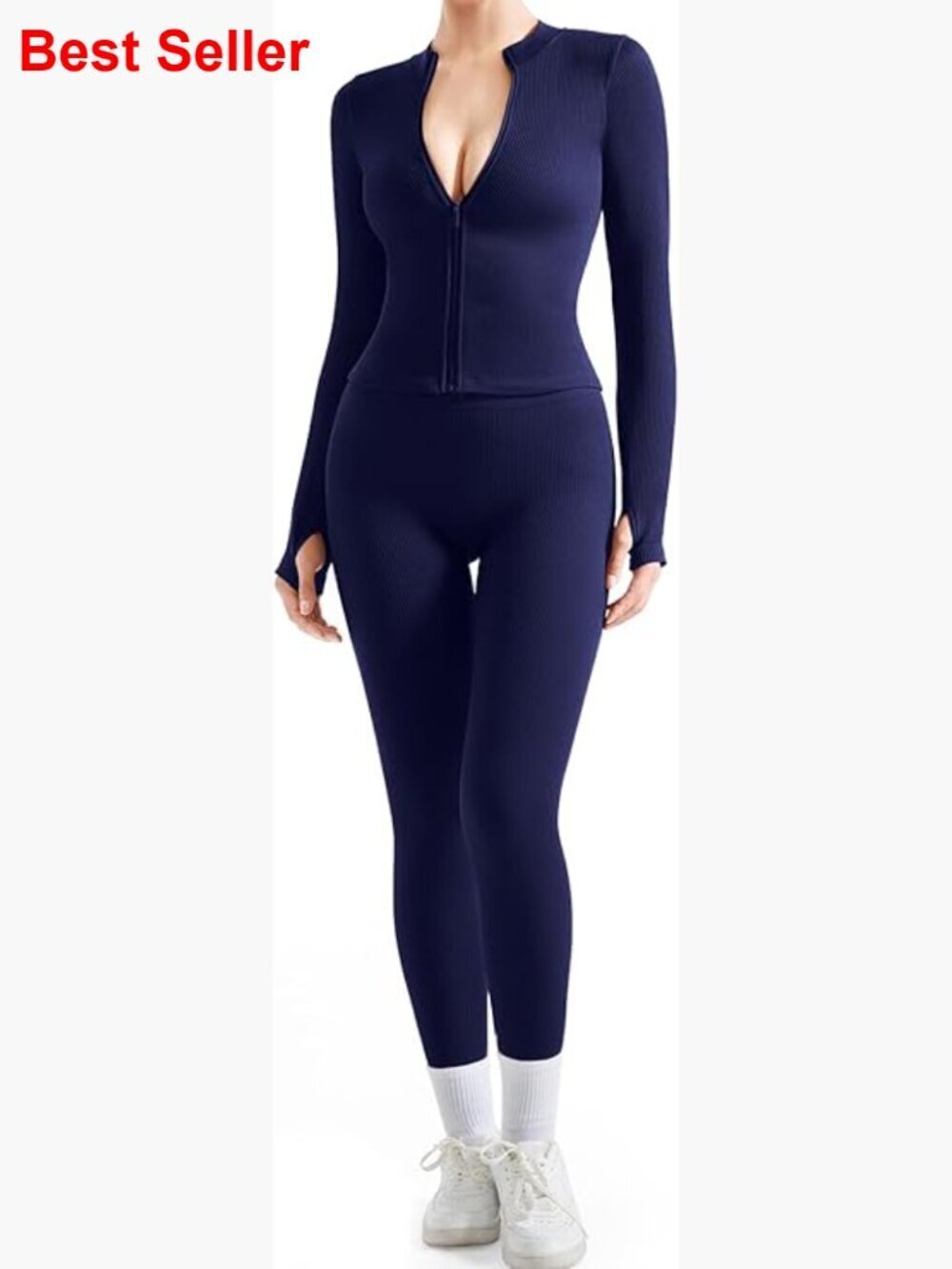 Seamless Ribbed Workout Set with Zip Jacket and Leggings